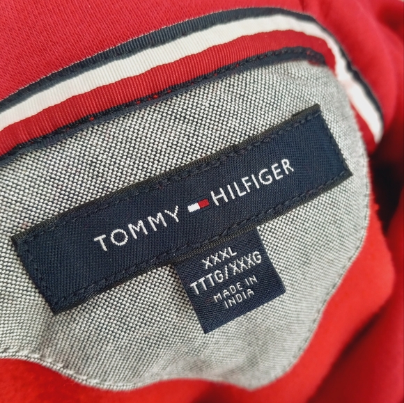 TOMMY HILFIGER Mens Red Embroidered Spellout Flag Logo Hoodie Sweatshirt XXXL - Picture 9 of 13
